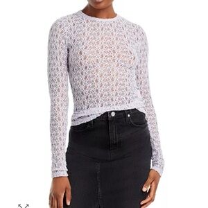 Frame Crewneck Long Sleeve Mesh Top, size small